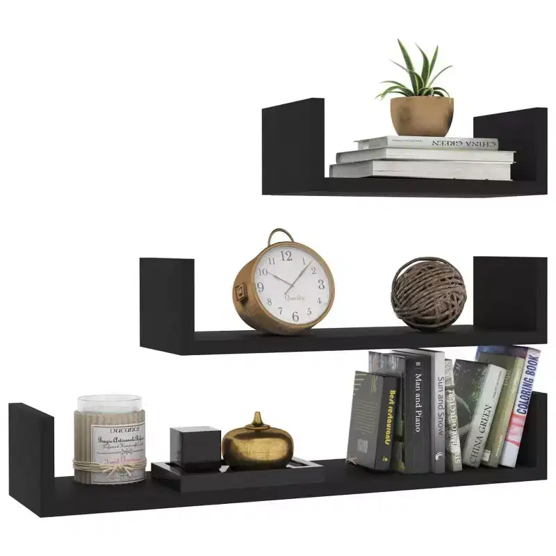 Shelf Black Engineered wood Large Wall-mounted
