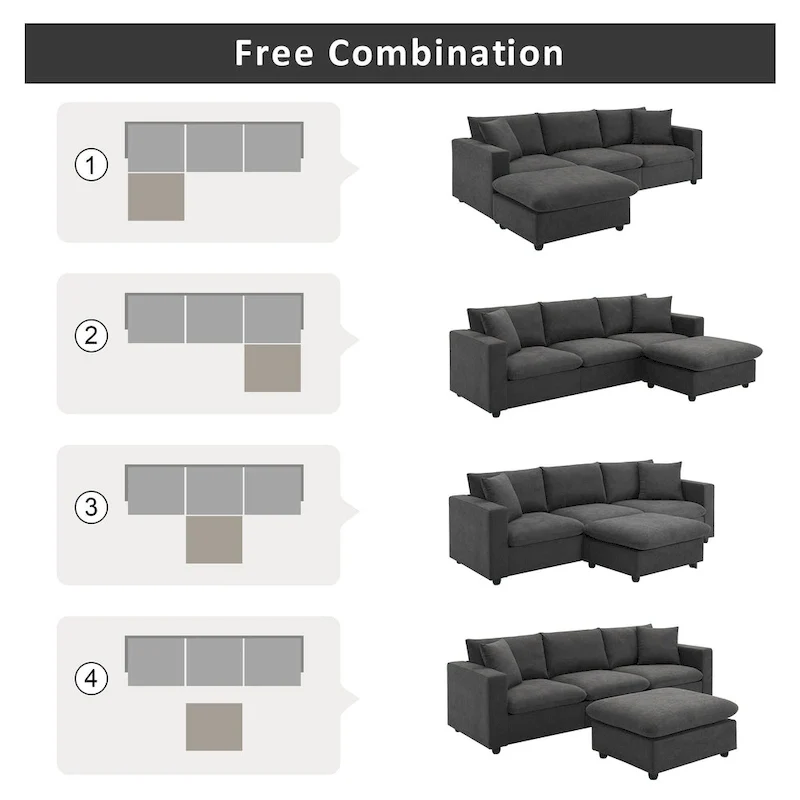 100.4 L-Shaped Polyester Sectional Sofa with 4-Seat Convertible Couch and Ottoman & Pocket Spring Cushions (300lb Capacity)
