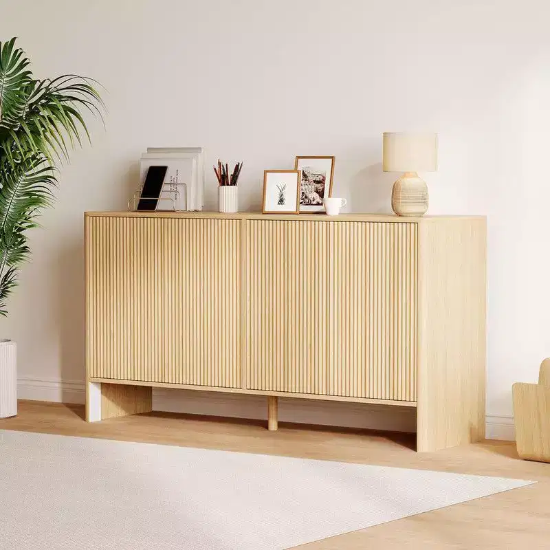 Wood 4-Door Fluted Sideboard Cabinet 57.9