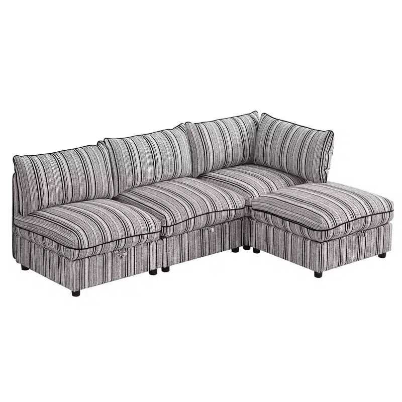 Jeju Modular Upholstered Storage 60'' Loveseat with Two Ottomans