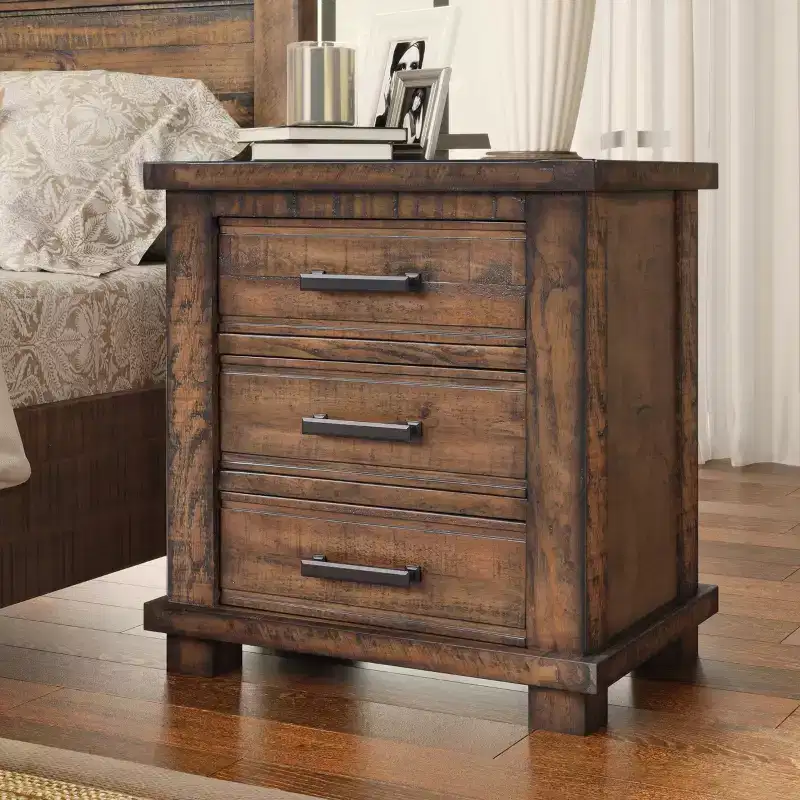 24W Farmhouse Nightstand End Table Side Table Storage Cabinet Bedside Table with 3 Drawers and Reclaimed Pine Wood Frame, Natural