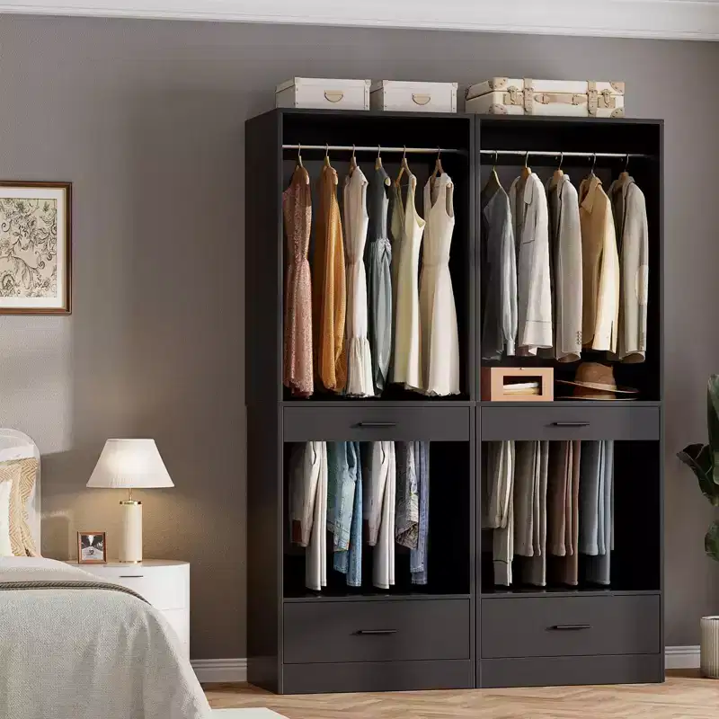 Closet System with Drawers and Hanging Rods, Freestanding Closet Organizer with Storage