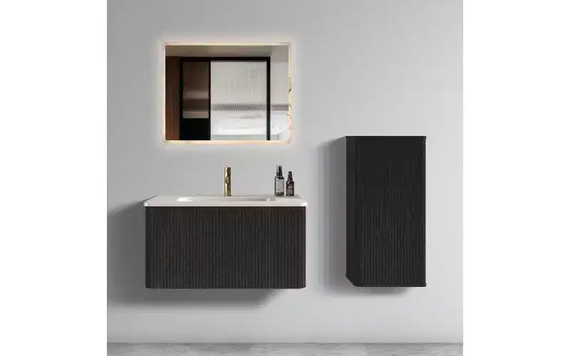 Okak Chic Striped Wall Mounted Bathroom Cabinet, Floating Storage Cabinet with 3 Shelves, Tall Cabinet for Bathroom, Bedroom & Living Room