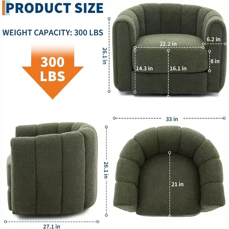 COZONY 360 Swivel Barrel Chair, Mid-Century Modern Teddy Fleece Accent Chair with Cloud-Like Comfort, Upholstered Round Armchair for Living Room