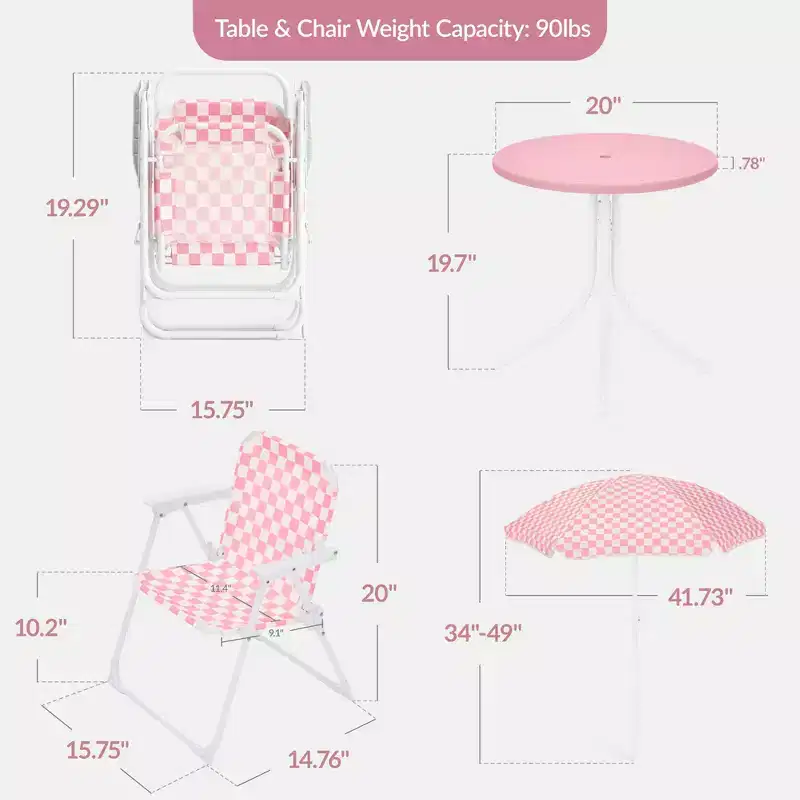 Best Choice Products Kids Outdoor Table and Chair Set with Umbrella, 3-Piece Foldable Toddler Picnic Set Ages 2-5 - Pink
