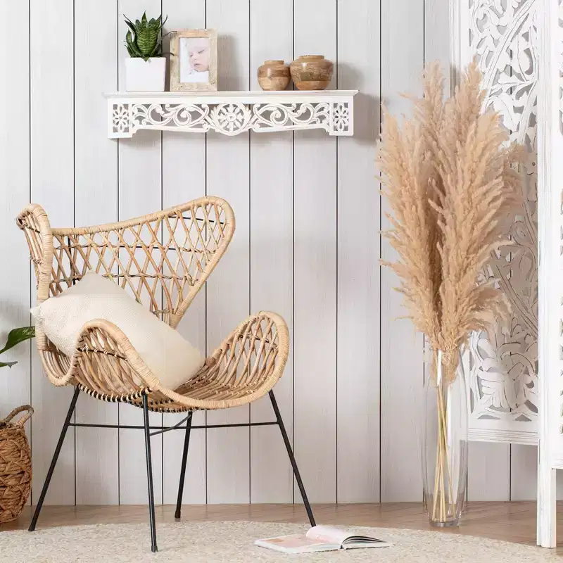 Brewster 30" Morris White Ledge Shelf: Bohemian Style MDF No Assembly Required Decorative Wall Shelf Set