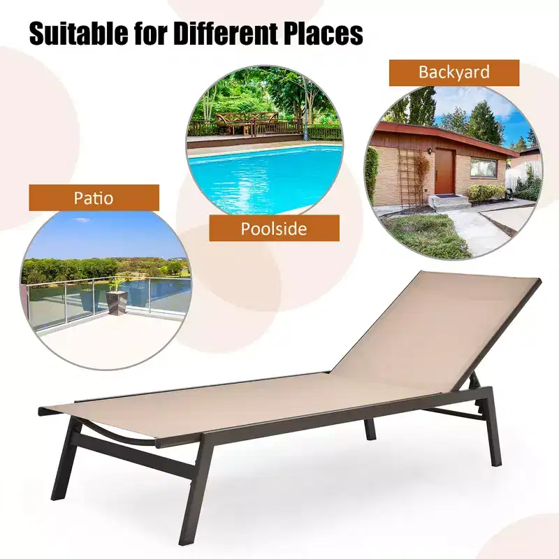 Costway Patio Lounge Chair Chaise Recliner Back Adjustable Garden Deck Brown\Black