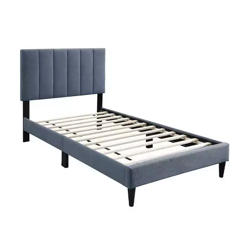 Full Bed, Soft Channel Tufted Charcoal Gray Linen Upholstery