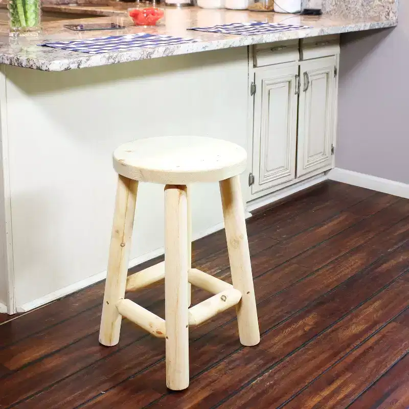 Unfinished Wood Round Top Counter-Height Stool - Fir Wood - 24 Inch