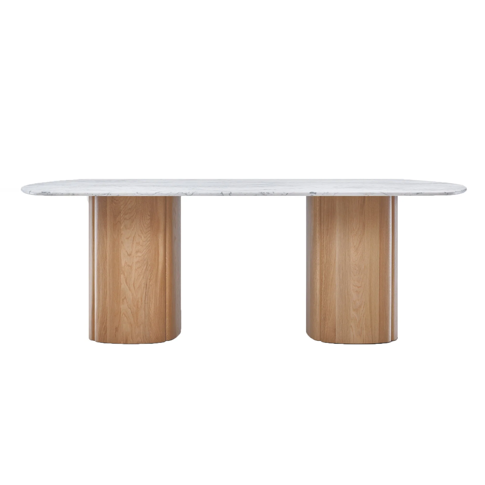 Sculptural Bianco Carrara Marble Oval Dining Table with Ancient-Trunk Pedestal for Dining Rooms