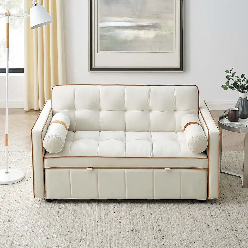 Modern 55.5 Velvet Pull-Out Adjustable Sofa Bed with Side Pockets