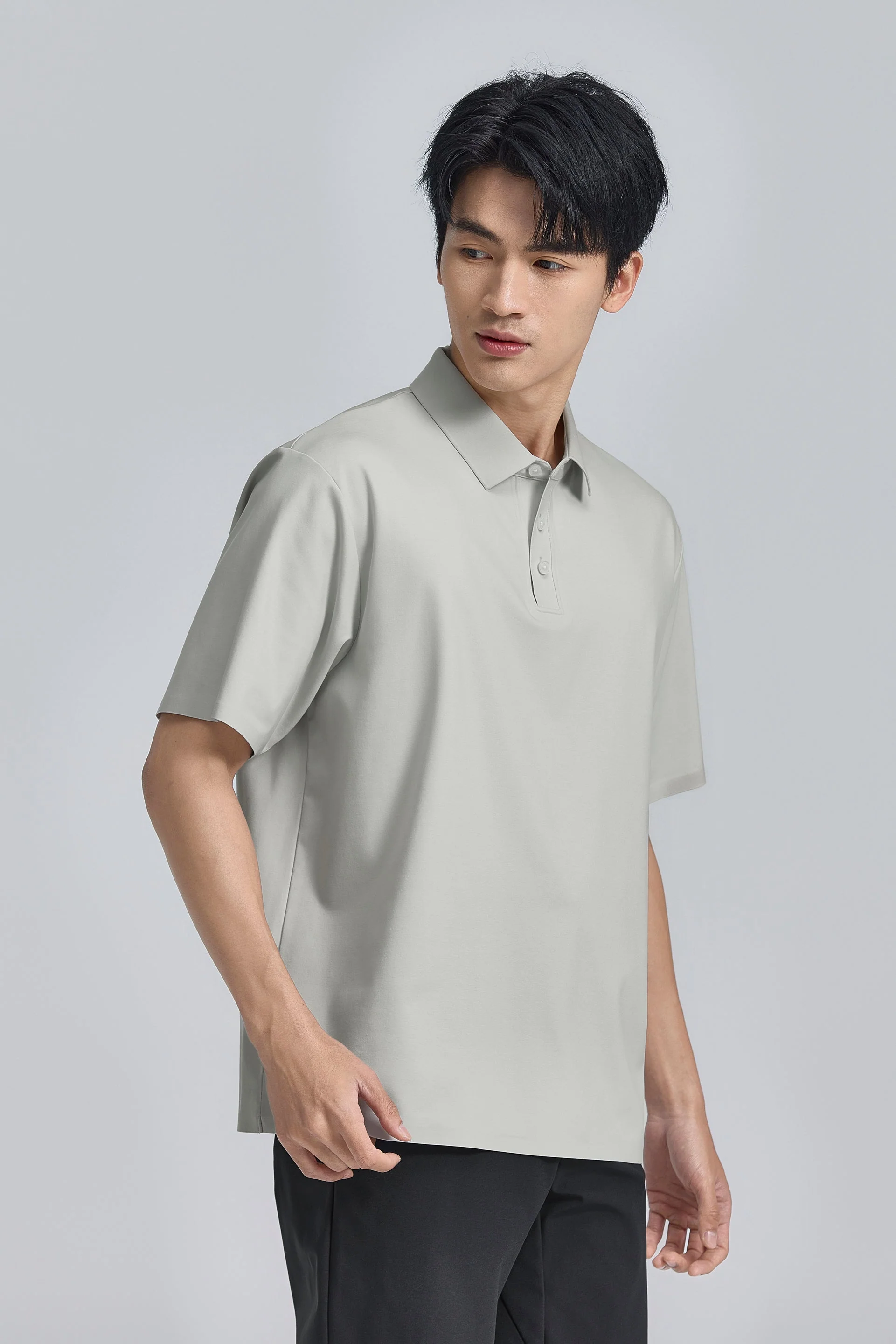 Seamless Stretch Polo – Light Grey