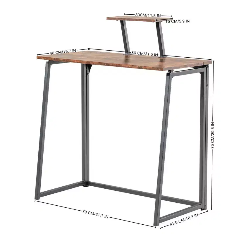 31.5 Folding Desk with Adjustable Top Shelf Small Laptop Desk Side Table Easy Assembly Compact Table for Home Office Living Room
