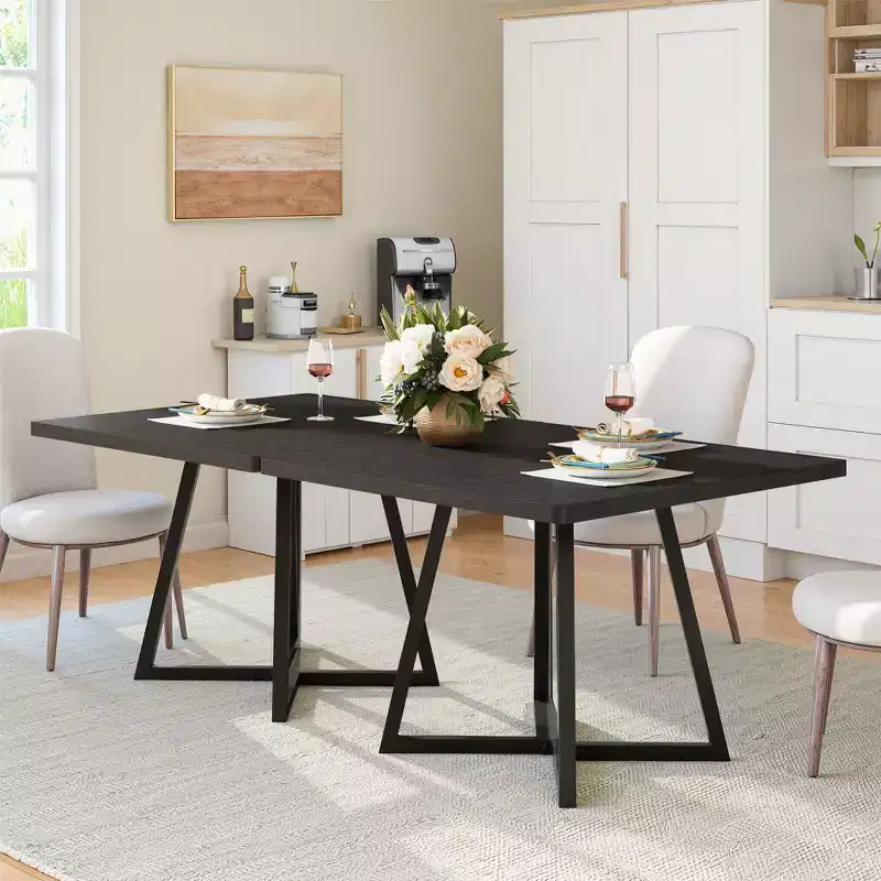 MAYEERTY 31.49 Square Industrial Dining Table, 2-Seater with Vintage Brown Wood & Black Metal Frame