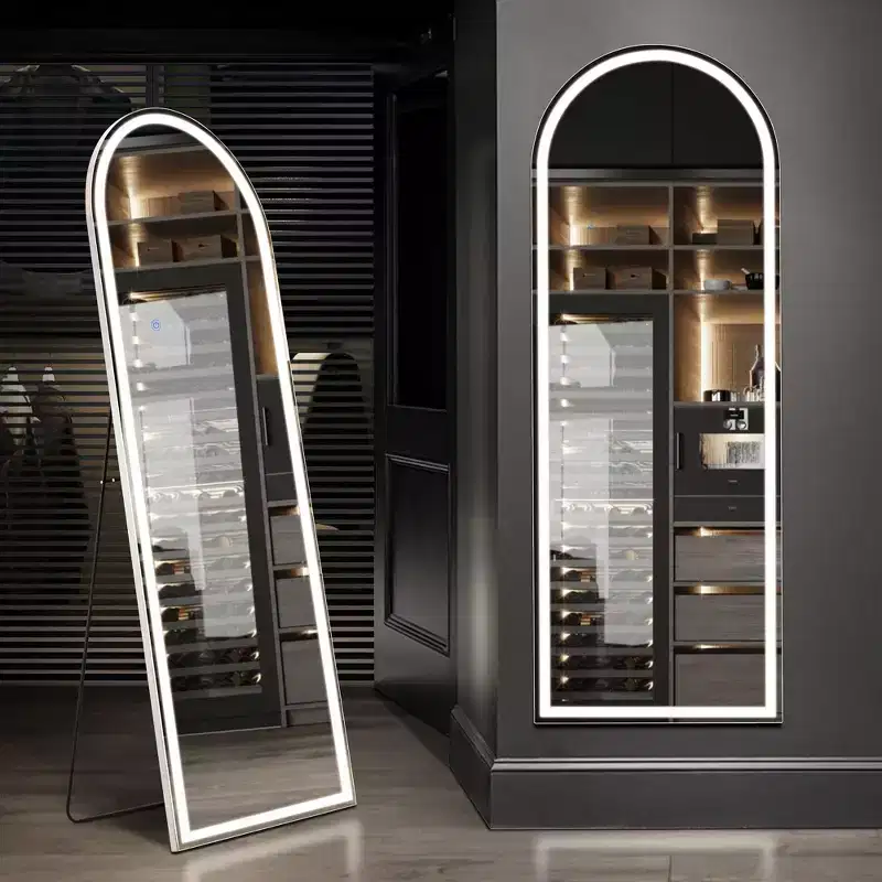 LED Light Arched Frameless Full Length Mirror with 3 Color Temperatures