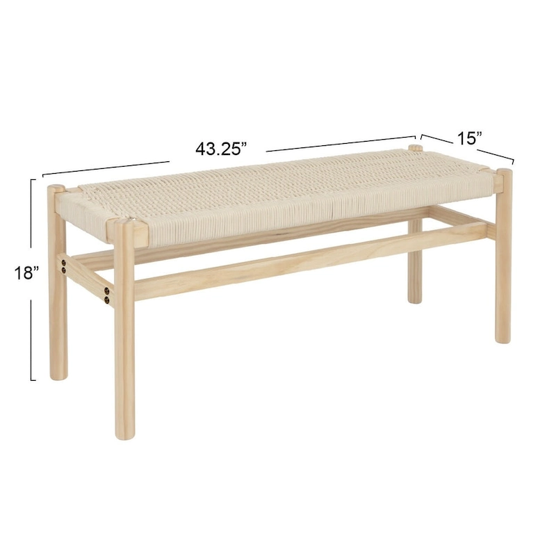 Fernway Solid Wood and Woven Rope Entryway Bench - 43.3L x 15.0W x 18.0H