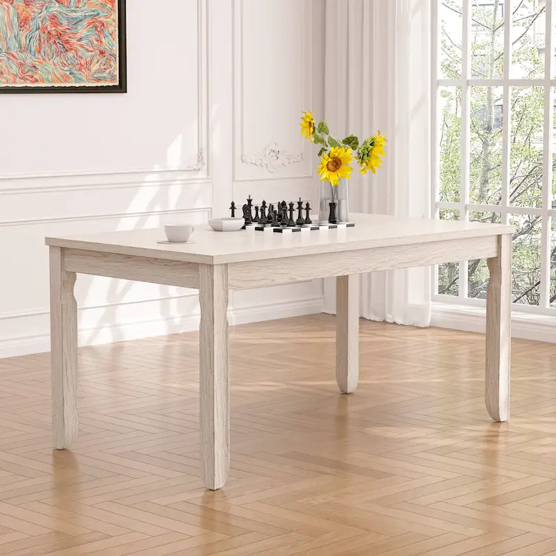 Grey Solid Wood Dining Table with Square Legs, Farmhouse Style