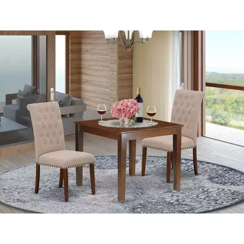 HomeStock 3-Piece Mahogany Finish Square Solid Wood Top Dining Table Set