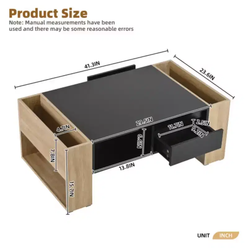 Rectangle Cocktail Table with Open Storage Shelf for Living Room, Bedroom, Black, 41.3*23.6