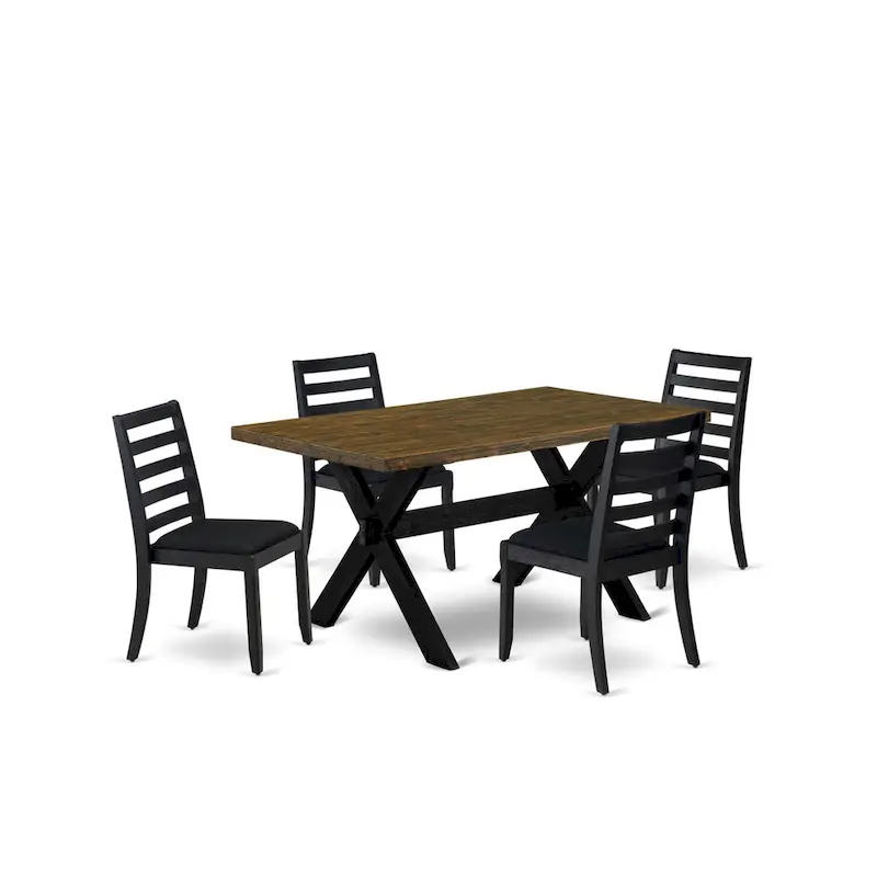 Dining Table & Stackable Kitchen Chairs - Wire-brushed Black
