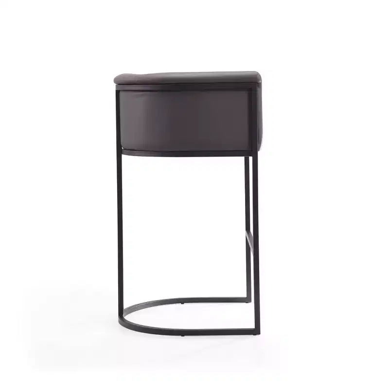 Mid-Century Modern Upholstered Metal Barstool Faux Leather 29.5