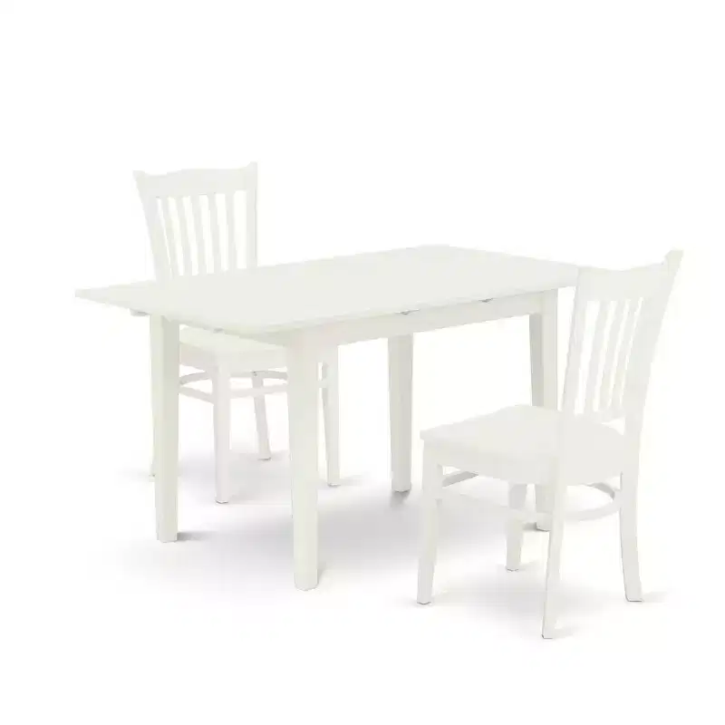 HomeStock 3-Pc Linen White Finish Rectangular Solid Wood Top With Butterfly Leaf Dining Table Set