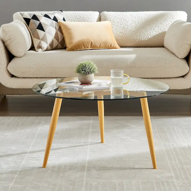 Coffee Table with Taper Legs and Glass Tabletop
