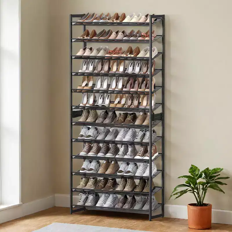 Shoe Rack, 12-Tier Shoe Organizer, Metal Shoe Storage for Garage, Entryway, Set of 2 6-Tier Stackable Shoe Shelf,Holds 48-60 Pairs