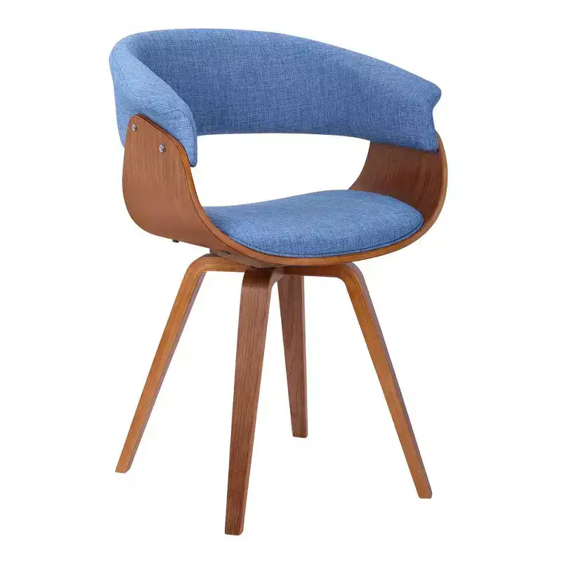 Armen Living,Summer Mid-Century Chair in Blue Fabric with Walnut Wood Finish