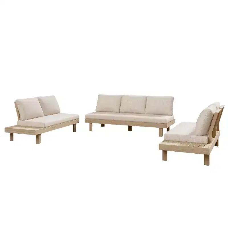 Christopher Knight Home Betty Rustic 3-Piece Patio Acacia Wood Sectional Sofa Set with Built-In Side Tables