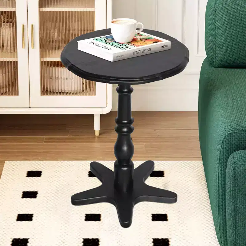 15.75 Inch Black Vintage Round End Table, Wooden Pedestal Side Coffee Table Accent Nightstand for Living Room Bedroom Entryway
