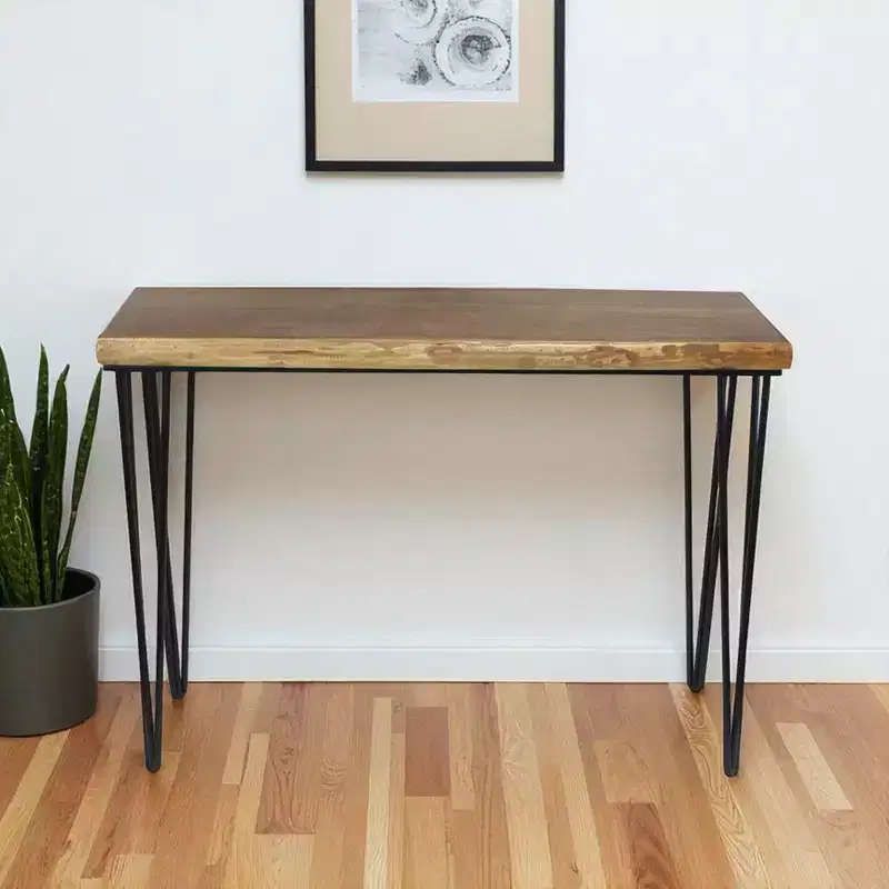 HomeRoots 42 Brown and Black Wood and Metal Distressed Console Table