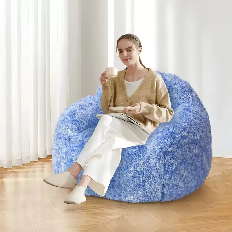 COZONY Adult Faux Fur Bean Bag Chair - Soft Fluffy with Armrest, High-Density Foam Lazy Sofa for Reading, Living Room Floor Couch