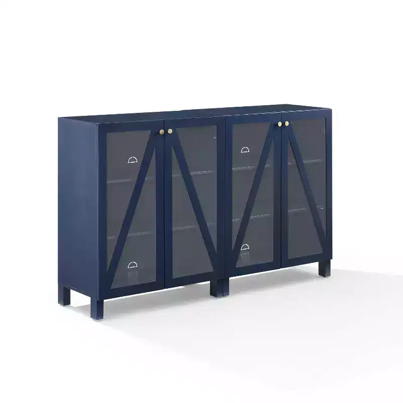 Crosley 60 Cassai 2pc Media Sideboard Cabinet: Glass Doors, Adjustable Shelves, Cable Management