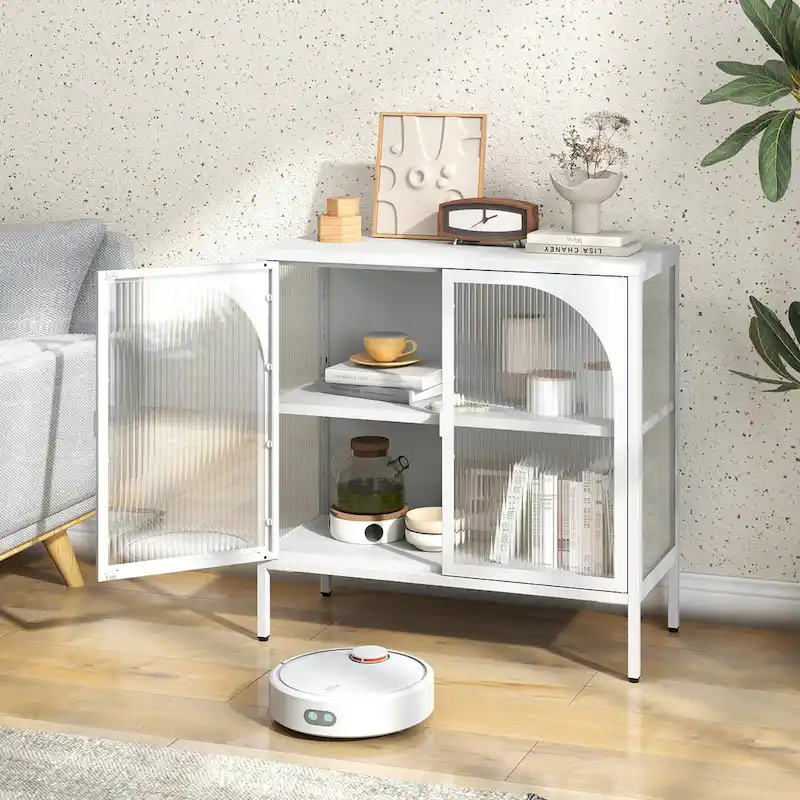 Metal Sideboard Cabinet,Accent Storage Cabinet with 2 Glass doors,Modern Coffee Bar Cabinet