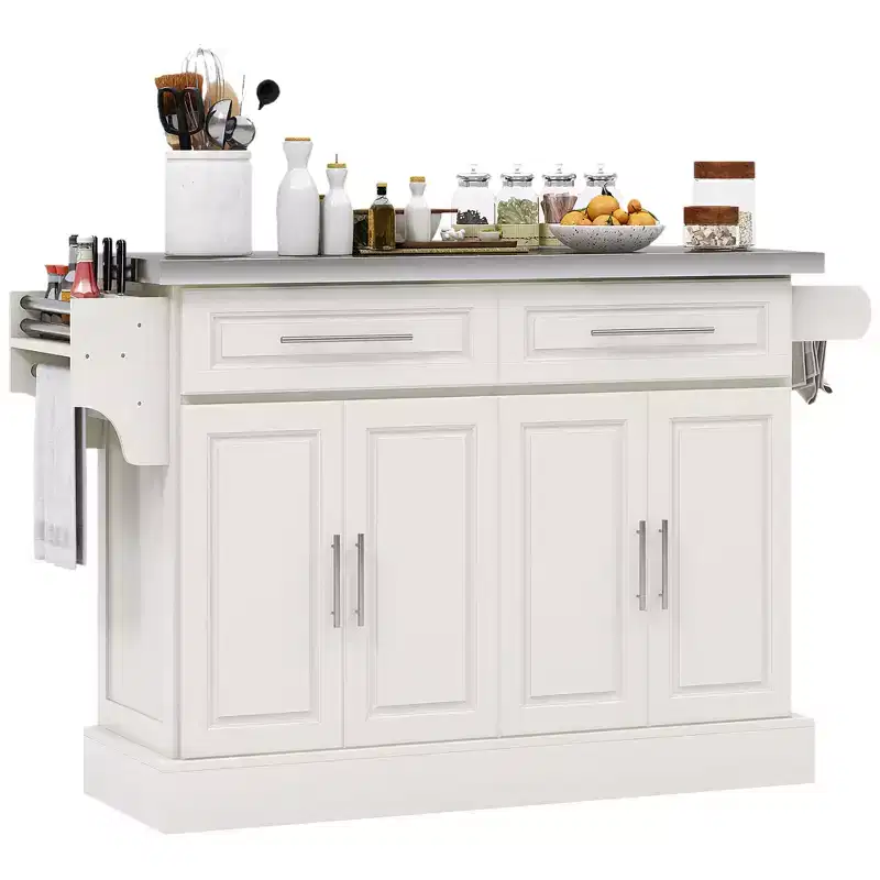 HOMCOM Rolling Kitchen Cart on Wheels, Portable Kitchen Cart with Stainless Steel Top, 2 Drawers, Spice, Knife and Towel Rack