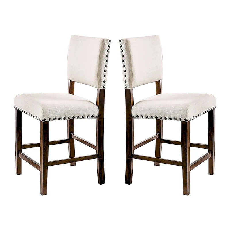 Set of 2 Brown Cherry and Ivory Dining Chair with Nailhead Trim