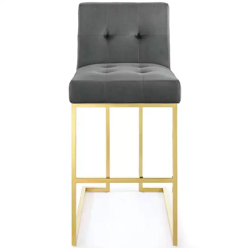 Privy Stainless Steel Performance Velvet Barstool Gold/Charcoal - Modway: Upholstered Square Seat, Modern Design, Fixed Height