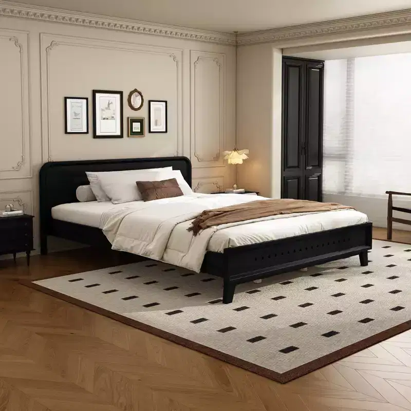 Queen/King Size Bed Frame, Pine Wood Platform Bed with Headboard, No Box Spring Needed