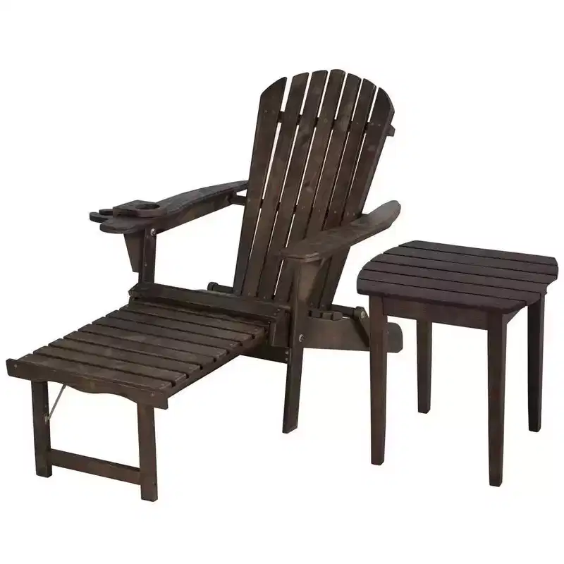 Jiallo Oceanic Collection Adirondack Chaise Lounge Chair Foldable, cup and glass holder, built in ottoman, Set of 1 Lounge chair and 1 end table