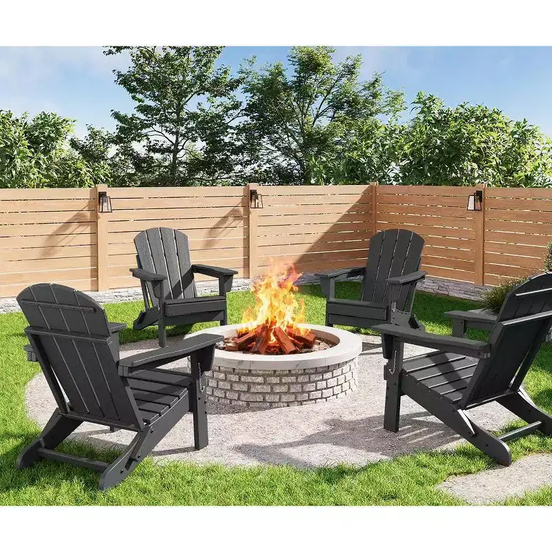 Folding Adirondack Chair Set of 4, HDPE Plastic Weather Resistant Oversized Outdoor Chair for Patio, Lawn, Garden, Backyard, Deck, 380 Lb Support