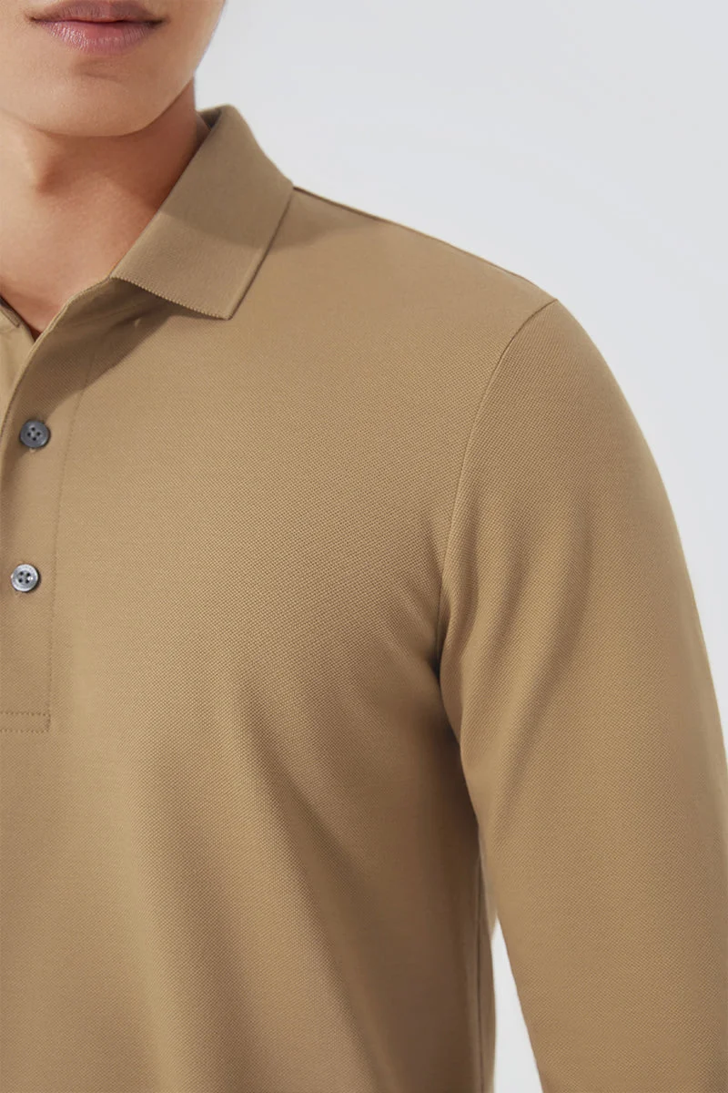 Pique Long Sleeve Polo – Khaki