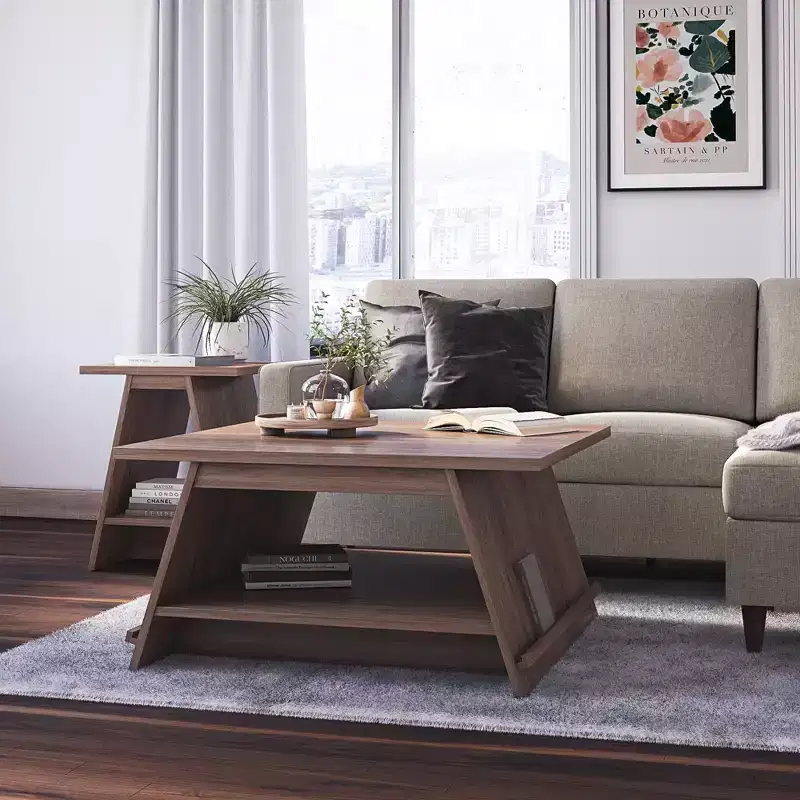 Walnut A-Frame Coffee Table with Magazine Perch
