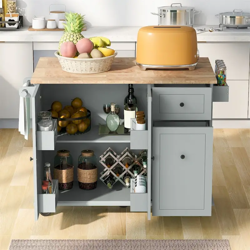 Merax 53.9 Width Rolling Kitchen Cart on Wheels with Drop Leaf