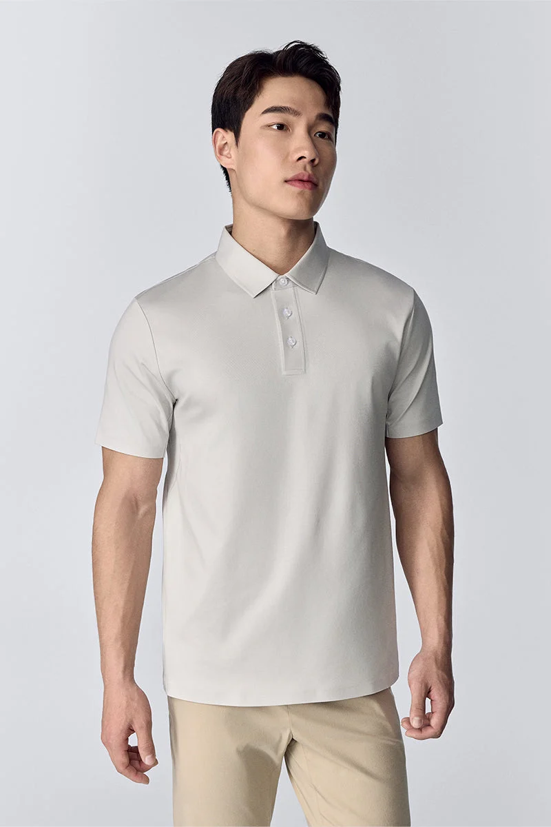 Waffle-Knit Buttonless Polo – Burgundy