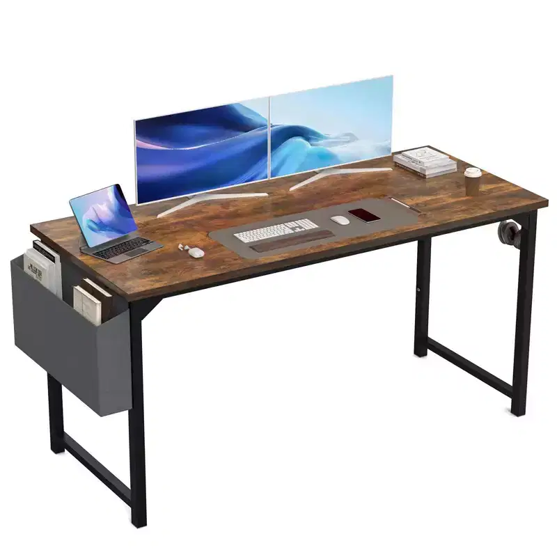 63 Wide Metal Base Writing Desk - Brown