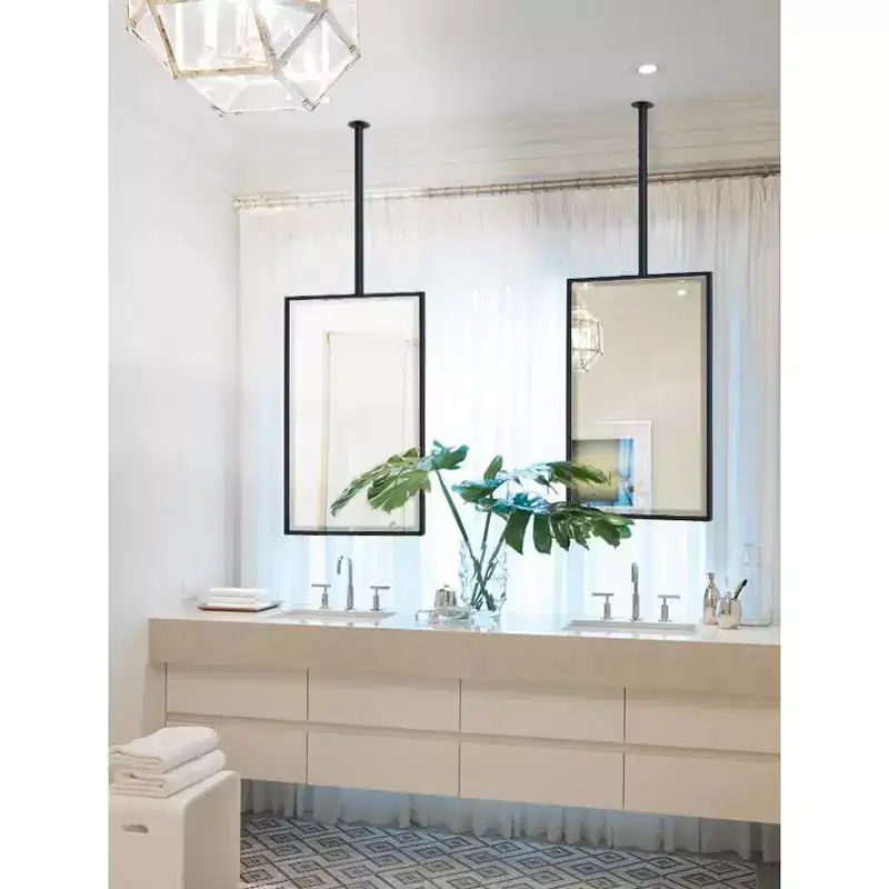 TEHOME Seren 20 in. W x 30 in. H Rectangular Metal Framed Ceiling Mounted Bathroom Vanity Mirror in Matt Black