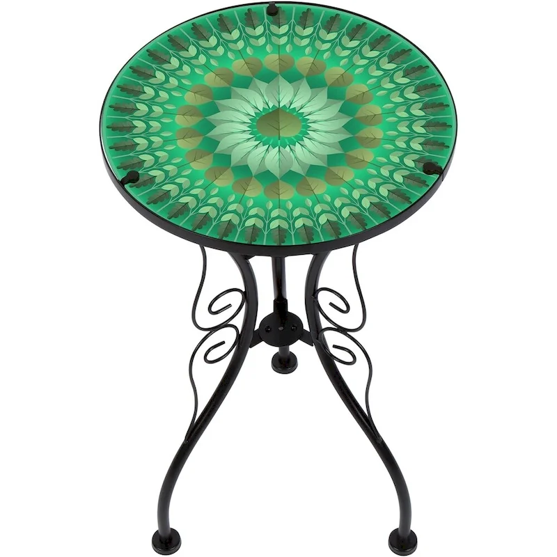 22-Inch Leaf Design Glass & Metal Side Table – Decorative Accent End Table