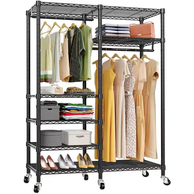 Rolling Garment Rack Heavy Duty Clothes Rack with Double Rods and Lockable Wheels