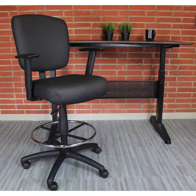 Modern Drafting Stool Black, Office Chair with Adjustable Arms & Footring
